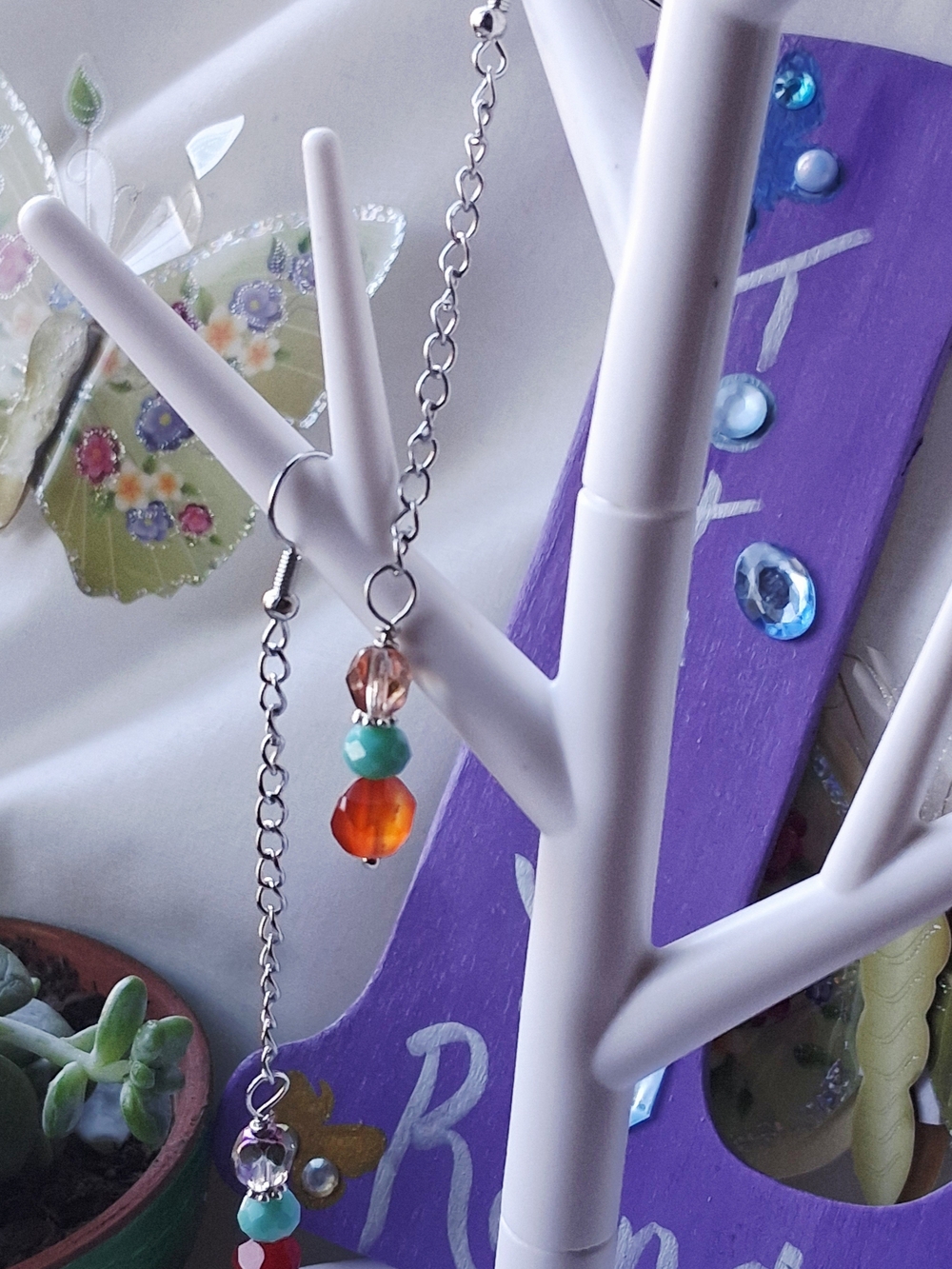 Handmade Orange and Turquoise Beaded Dangle Earrings - Women Jewelry